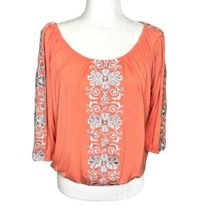 INC International Concepts Peach Embroidered Off Shoulder Peasant Boho Blouse